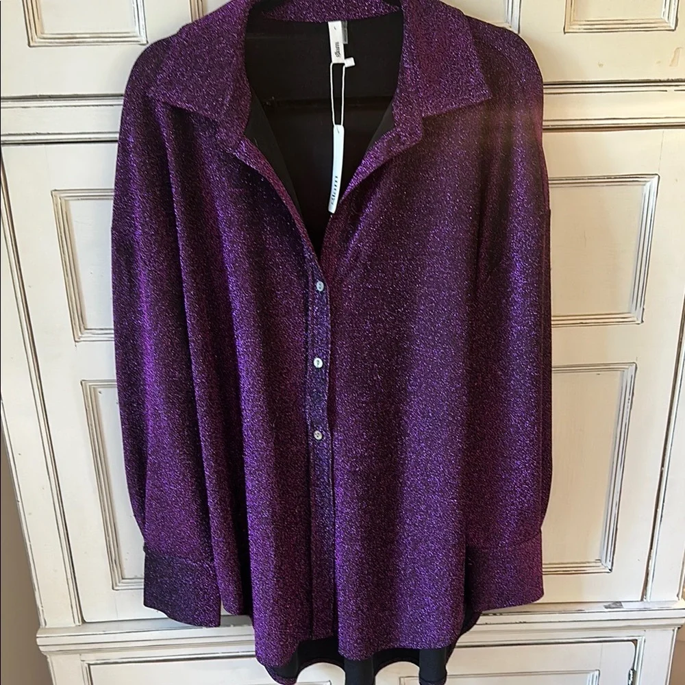 Purple Glitter Button-Up Shirt - Picture 1 of 4